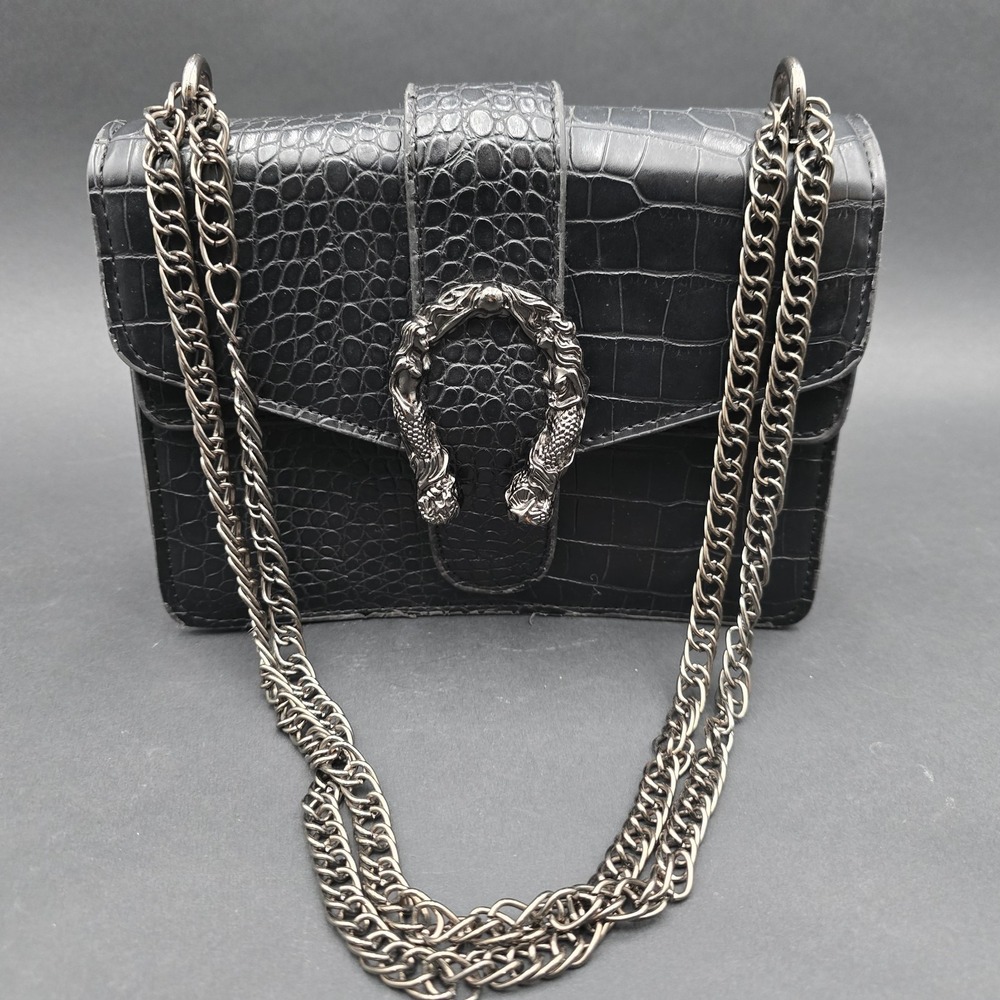 Crossbody Bag Black Snake Print Purse Chain Shoulder Handbag Mermaid Horse Shoe